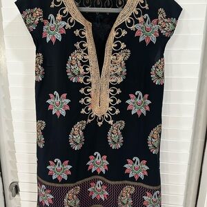 🤍 CALYPSO ST. BARTH Embroidered Metallic Paisley Cotton Tunic Dress Cover-Up M